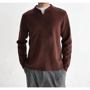 NEW WAX LONDON men's carter open collar polo in brown